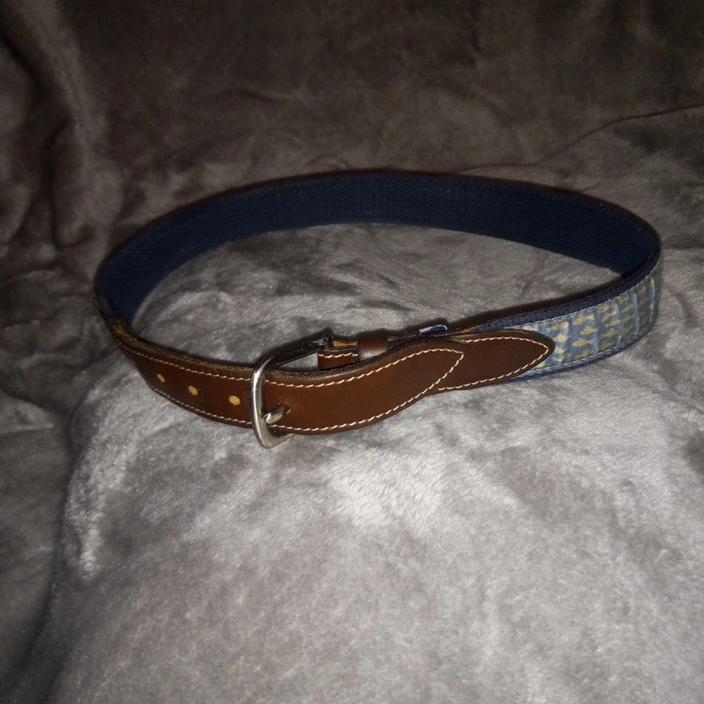 Vineyard Vines BELT 26 LIGHT Blue Leather Canvas SILVER FISH